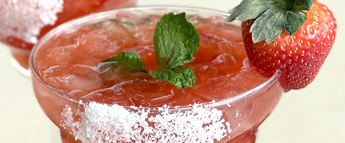 Strawberry Hibiscus Margarita with Mint Leaves