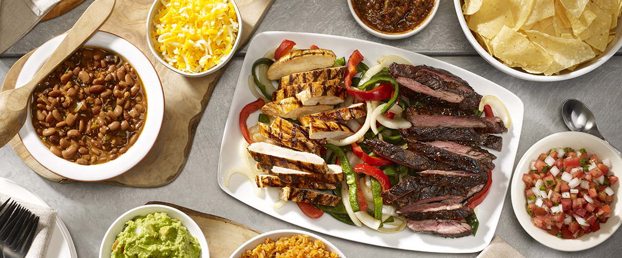 beef and chicken fajitas with grilled vegetables